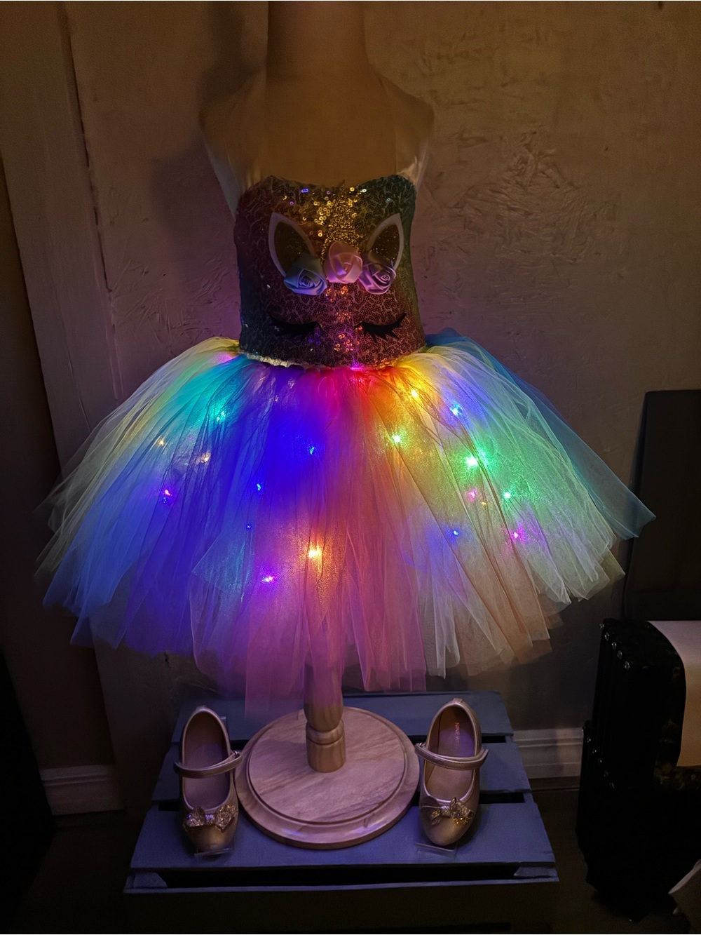 Girls Rainbow LED Unicorn Tutu Dress - Light-Up Pink Multicolor